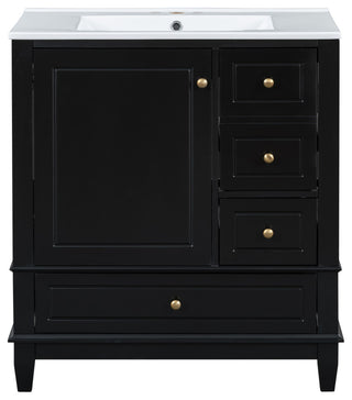 GDF Studio 30" Vanity With Ceramic Sink, Soft Close Door & Drawers, Black