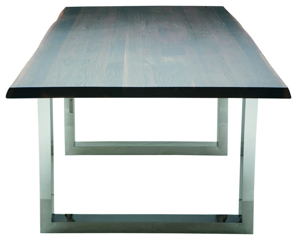 Lyon Dining Table With Polished Stainless Base, Seared Oak, 96"