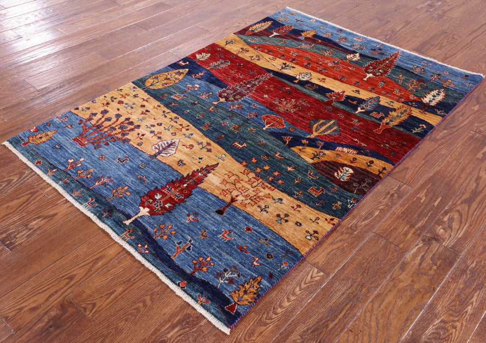 3' 11" X 5' 10" Tribal Persian Gabbeh Hand Knotted Wool Rug Q12136