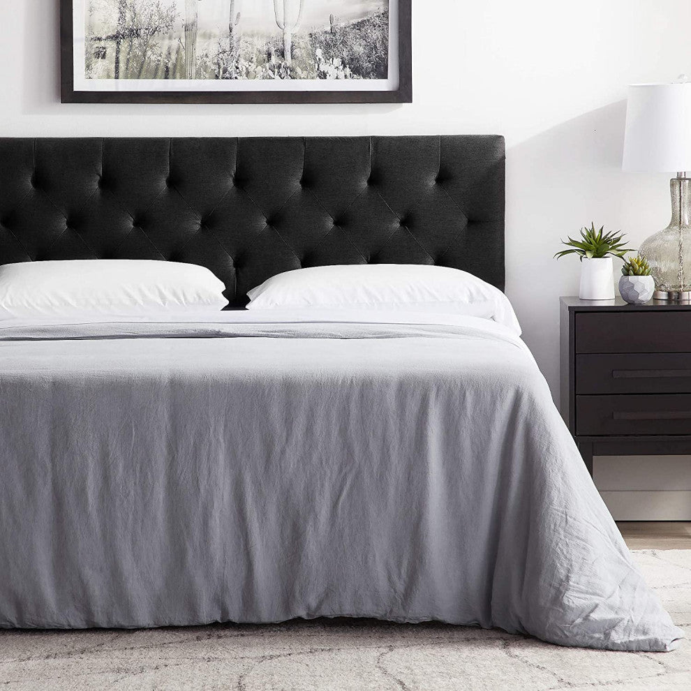 Mid-Rise Upholstered Headboard-Adjustable Height from 34"� to 46"�, Black, Full