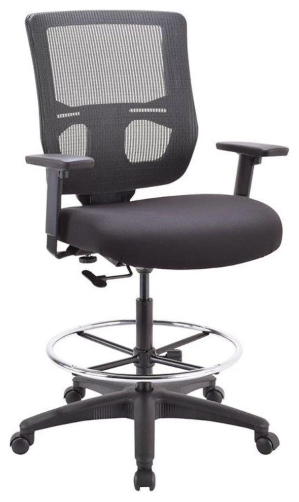 Multifunctional Office Drafting Chair, Adjustable Seat & Breathable Back, Black