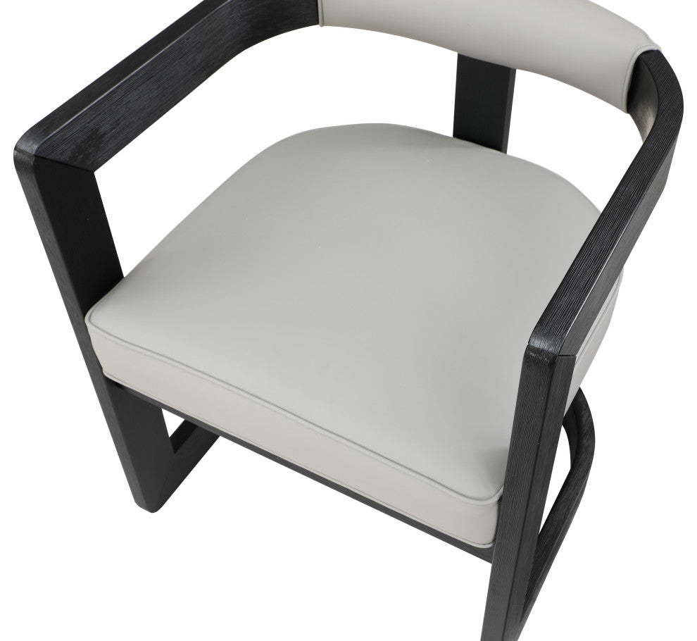 Manchester Faux Leather Upholstered Dining Chair, Grey, Black Finish