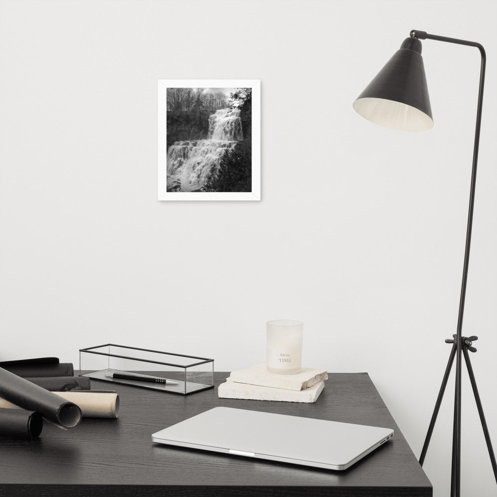 Chittenango Waterfall in Black and White Framed Photo Paper Wall Art Prints, White, 8" X 10"