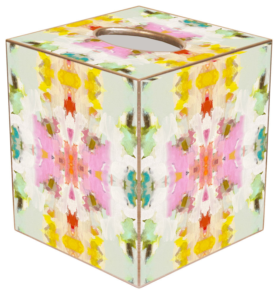 WB542LP-Laura Park Giverny Wastepaper Basket, Scalloped Top and Wood Tissue Box Cover