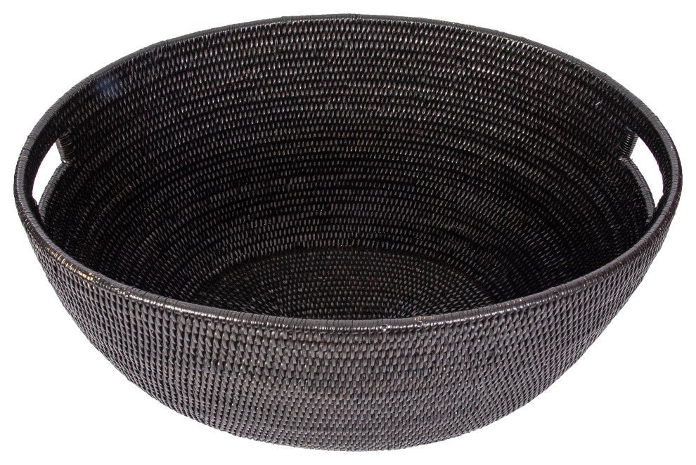 Artifacts Rattan Laundry Basket With Cutout Handles, Tudor Black