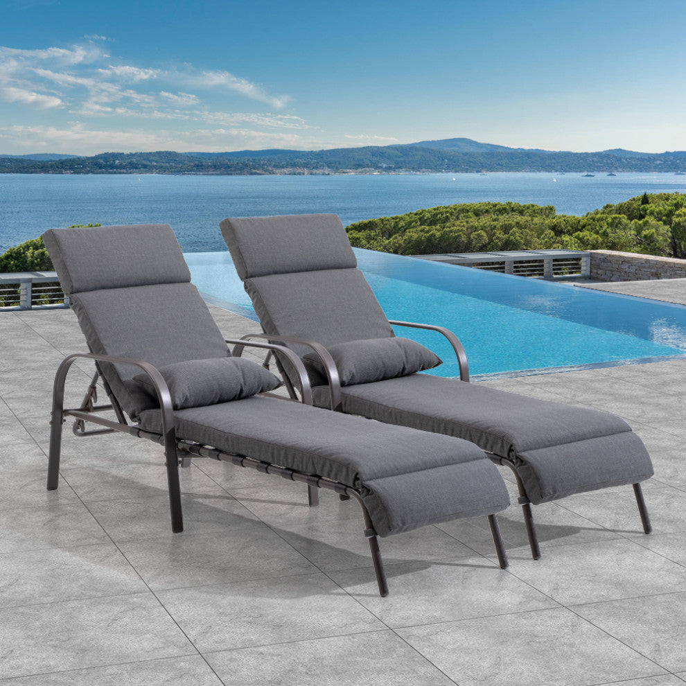 Set of 2 Adjustable Chaise Lounge Chair with Cushion & Pillow, Dark Gray