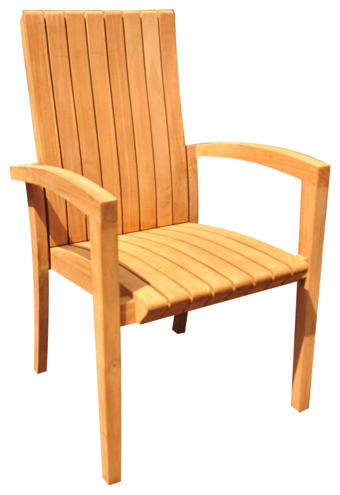 9-Piece Outdoor Teak Dining Set: 94" Masc Oval Table, 8 Goa Stacking Arm Chairs