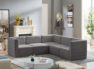Quincy Velvet Upholstered 5-Piece L-Shaped Modular Sectional, Grey