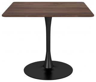 HomeRoots Walnut on Black Square Top Bistro Style Pedestal Dining Table