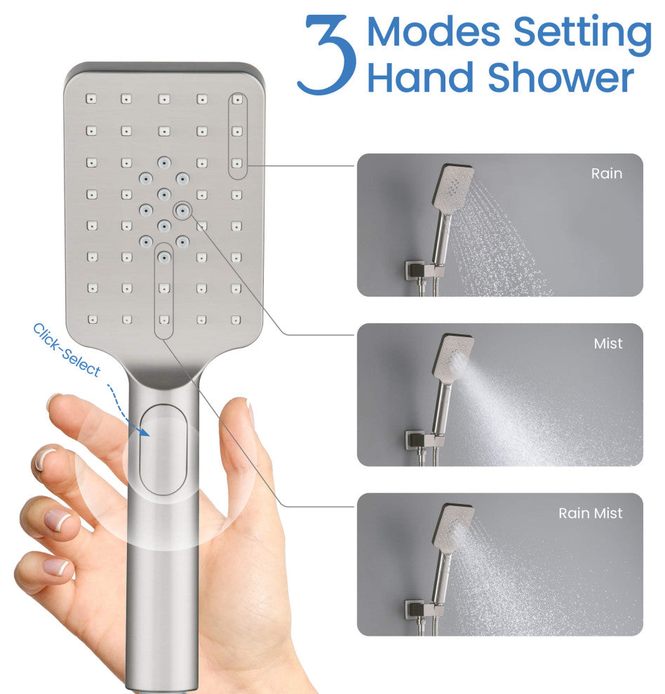 Cube Pressure 3-Function Shower System, Rough-In Valve, Brushed Nickel