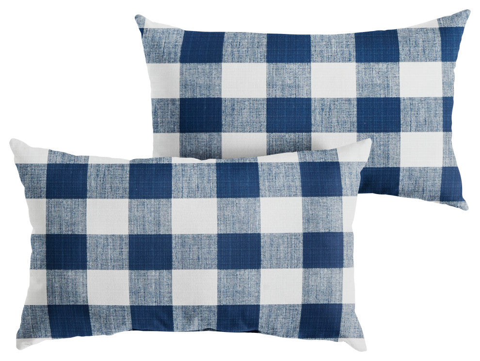 Dark Blue Buffalo Plaid Outdoor Pillows, Set of 2, 14x24