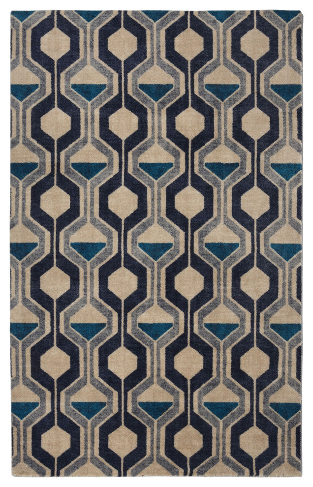 Blue Ring Road Mid-Century Modern Geometric Area Rug, 5'x7'