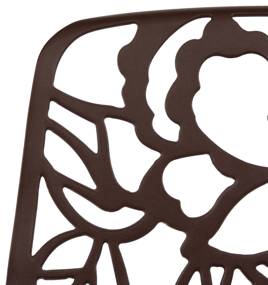 LeisureMod Devon Modern Outdoor Stackable Aluminum Dining Chair, Set of 4, Brown