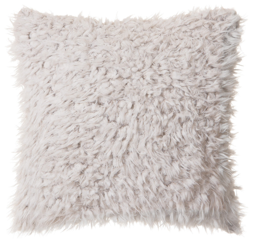 Faux Fur Throw Pillow 18"X18" With Insert, Off-White Plush