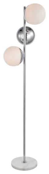 Midcentury Modern Chrome And Frosted White 3-Light Floor Lamp