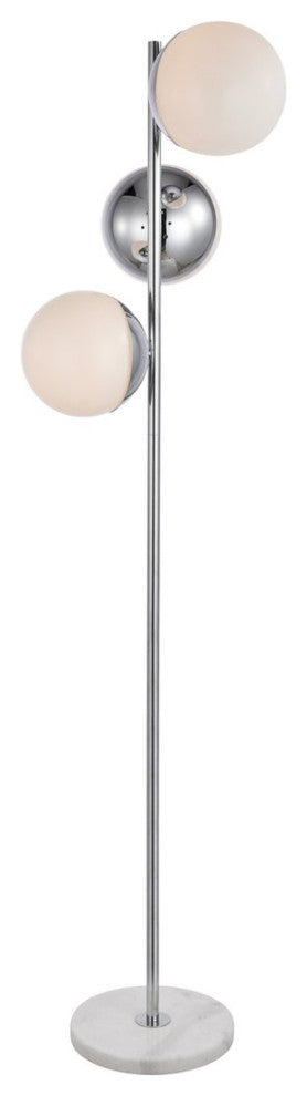 Midcentury Modern Chrome And Frosted White 3-Light Floor Lamp
