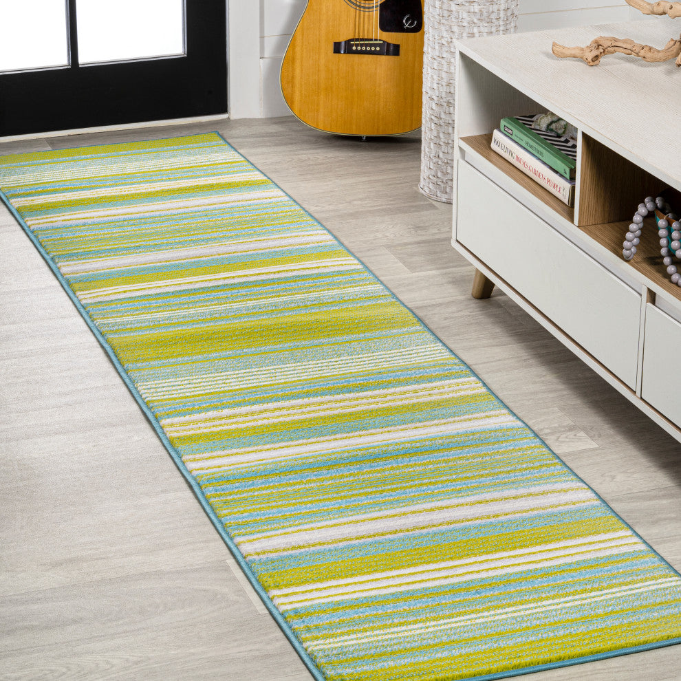 Duxbury Gradient Ticking Striped Green/Blue 2'x8' Runner Rug