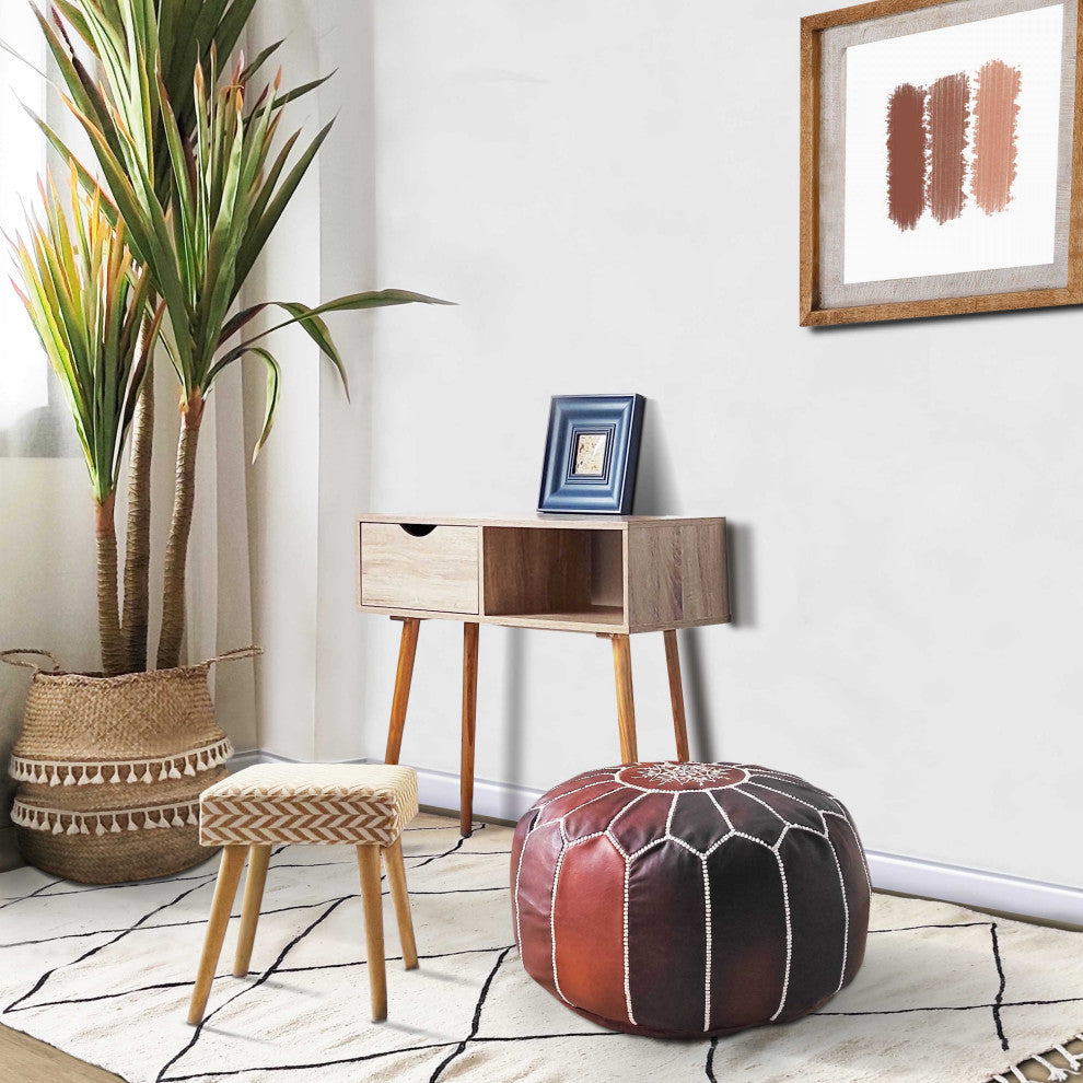 7 Colors Handmade Moroccan Ottomans, Genuine Leather Poufs, Rustic Brown