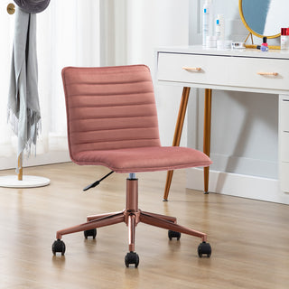 Horizontal Stitching Armless Swivel Task Chair, Pink Velvet