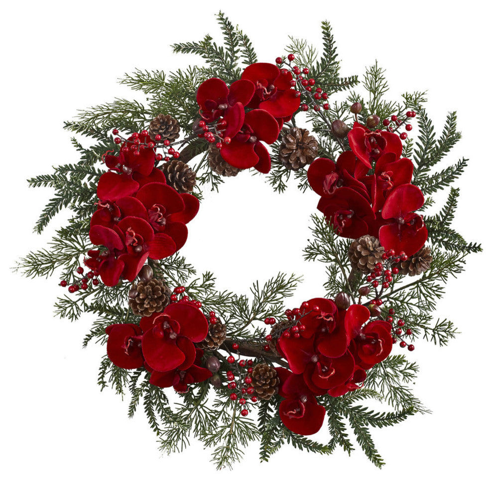 22" Orchid, Berry & Pine Holiday Wreath