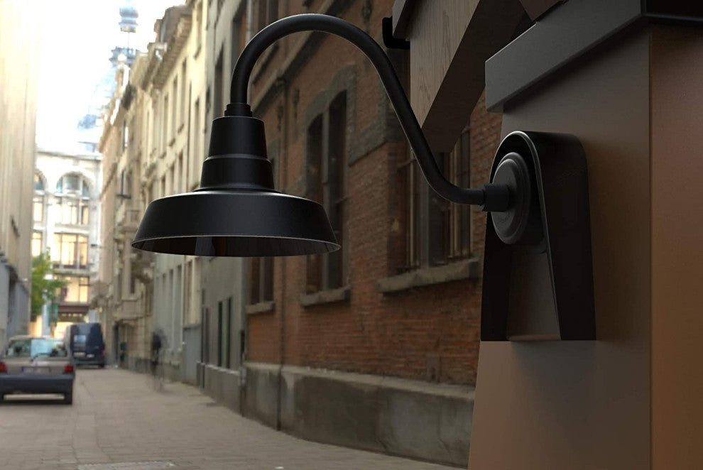 18" Vintage LED Barn Light With Industrial Arm, Matte Black