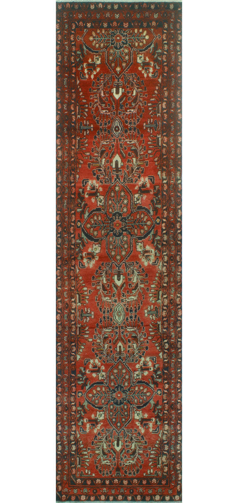Fine Vintage Distressed Nomble Rust/Charcoal Runner, 3'4x12'9