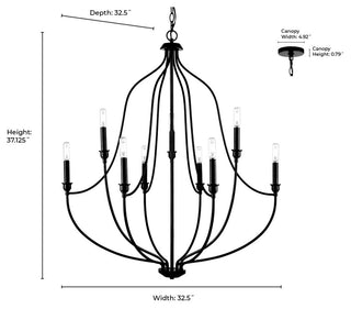 9 Light 32.5 in. Matte Black Chandelier