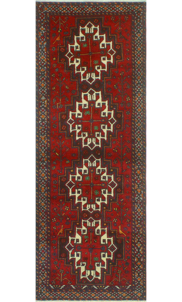 Fine Vintage Distressed Nina Red/Navy Runner, 3'3x8'10