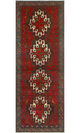 Fine Vintage Distressed Nina Red/Navy Runner, 3'3x8'10