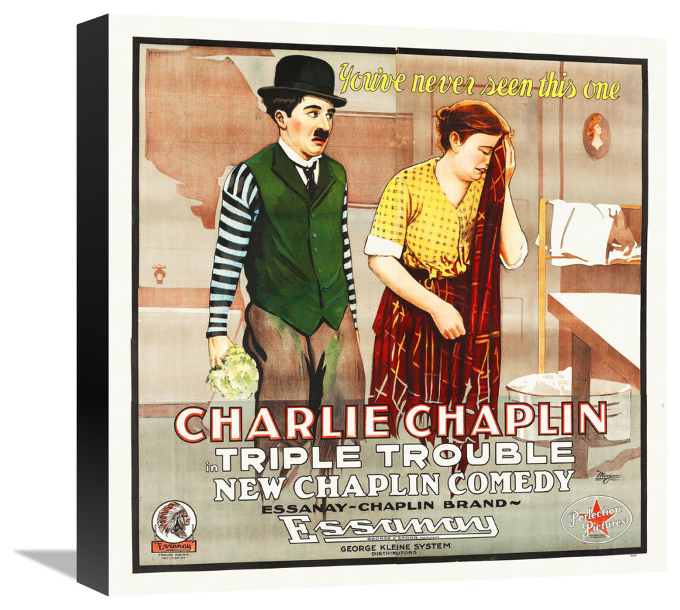 "Charlie Chaplin - Triple Trouble, 1918" Canvas Giclee, 16"x16"