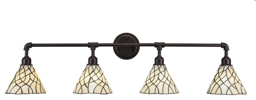 Vintage 4-Light Bath Bar, Dark Granite Finish, 7" Sandhill Art Glass