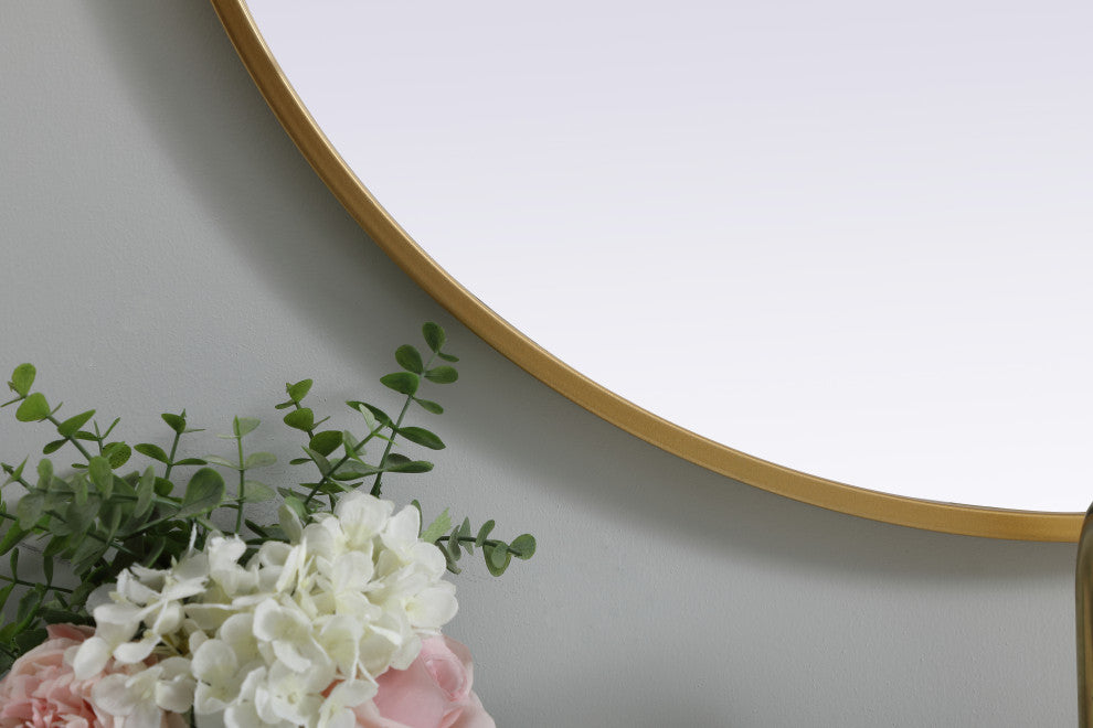 Metal Frame Oval Mirror 27X40 Inch, Brass