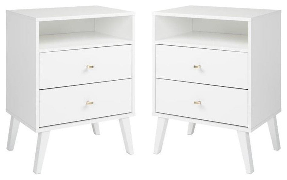 Home Square 2 Piece Wood Tall Nightstand Set with 2 Drawer in White