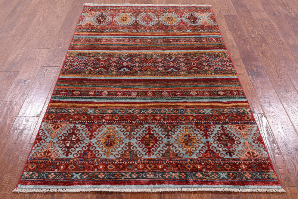 3' 10" X 6' 1" Handmade Khorjin Super Kazak Wool Rug Q5243