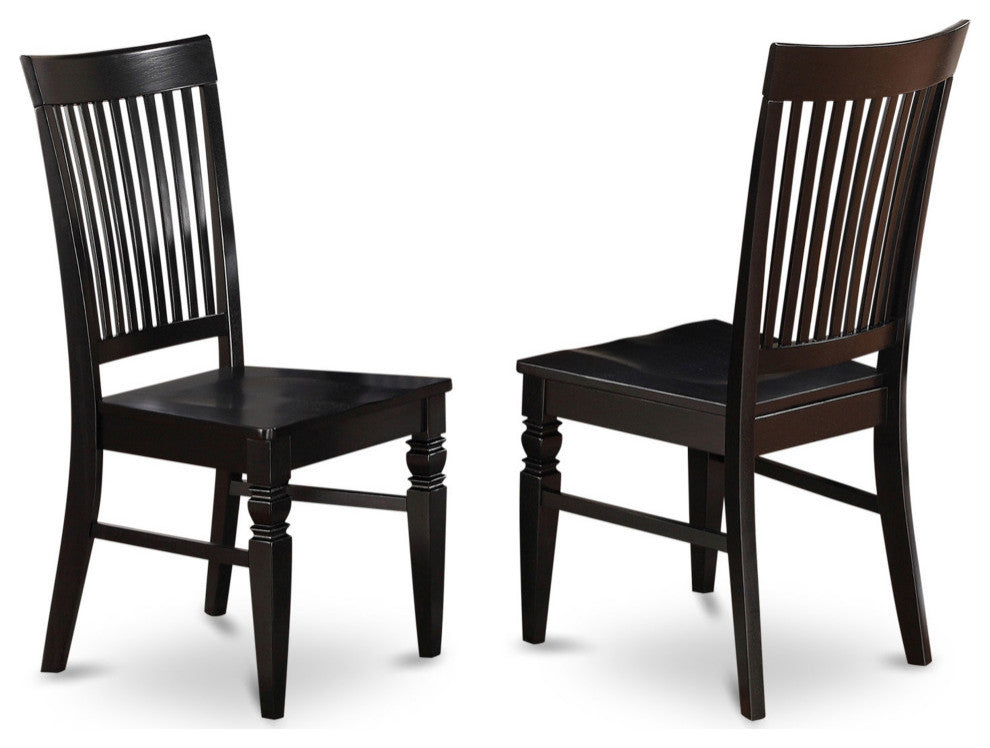 Weston Dining Wood Seat Chair With Slatted Back, Black- Set of 2, Black