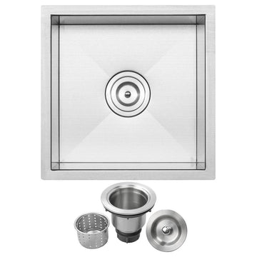 16" Zero Radius Undermount 16-Gauge Stainless Steel Kitchen and Bar Sink, Sink W