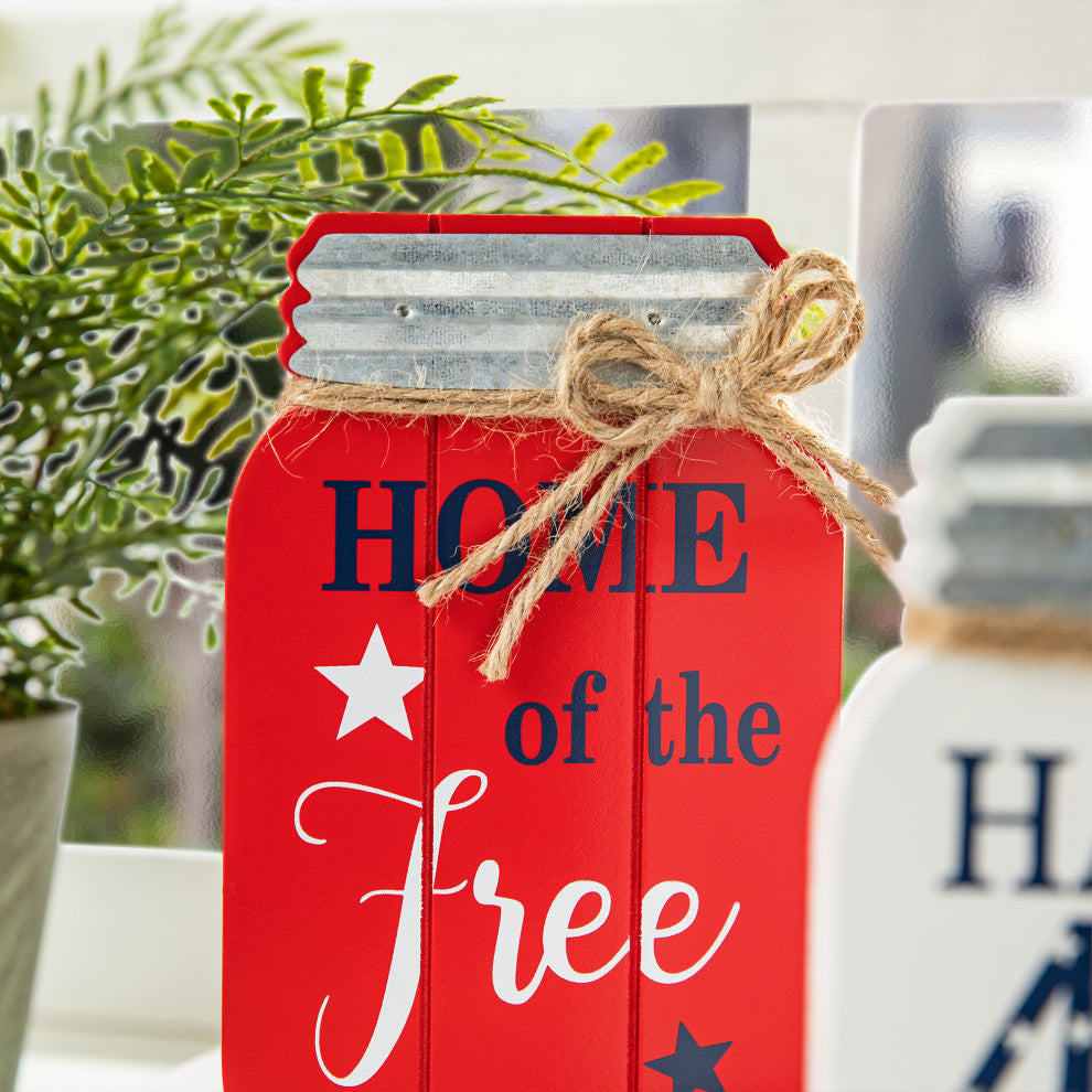 7"H Patriotic Mason Jar Table Decor, 3-Piece Set