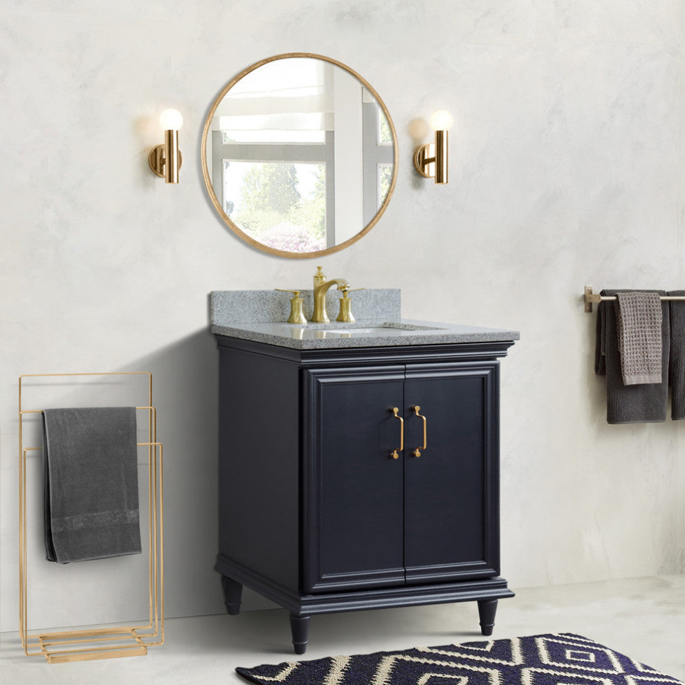 31" Single Vanity, Dark Gray Finish With Gray Granite And Rectangle Sink