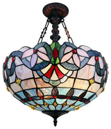 Victorian Tiffany-Style Dark Bronze 2 Light Inverted Ceiling Pendant 18" Wide