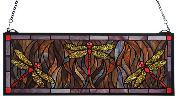 Meyda lighting  48091 28"W X 10"H Tiffany Dragonfly Trio Stained Glass Window