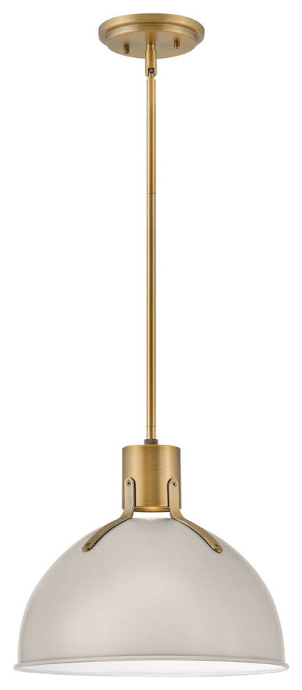Hinkley Argo 14" Small LED Pendant Light, Lacquered Brass + Light Taupe shade