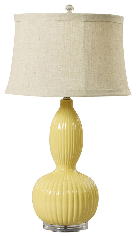 29" Ribbed Gourd Ceramic & Acrylic Table Lamp, Straw