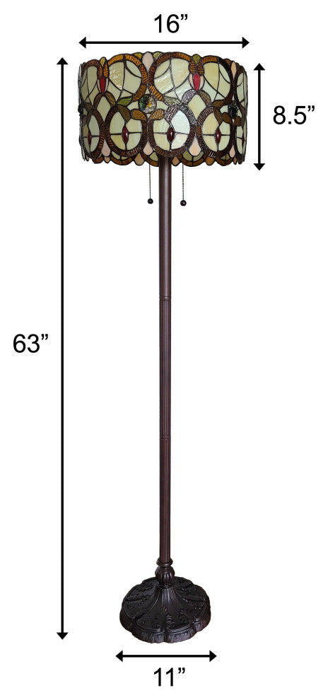 Tiffany Style 2 Light Drum Floor Lamp 63" Tall