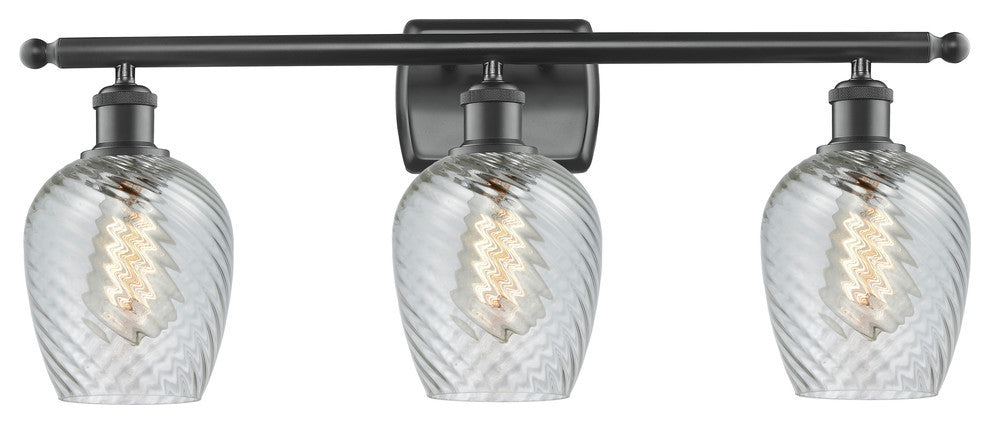 Salina 3-Light LED Bath Fixture, Matte Black, Glass: Clear Spiral Fluted