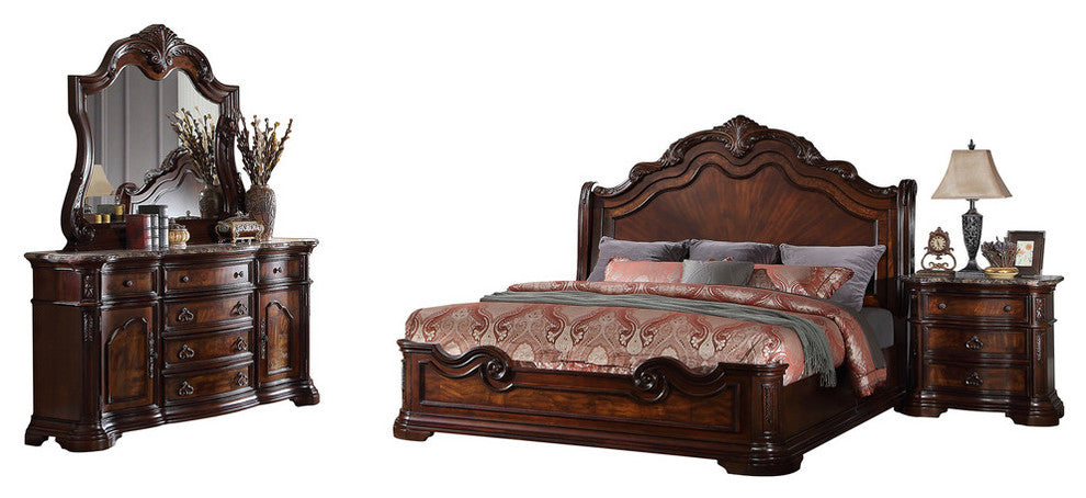 Barney's Traditional Walnut With Marble 5-Piece Queen Set