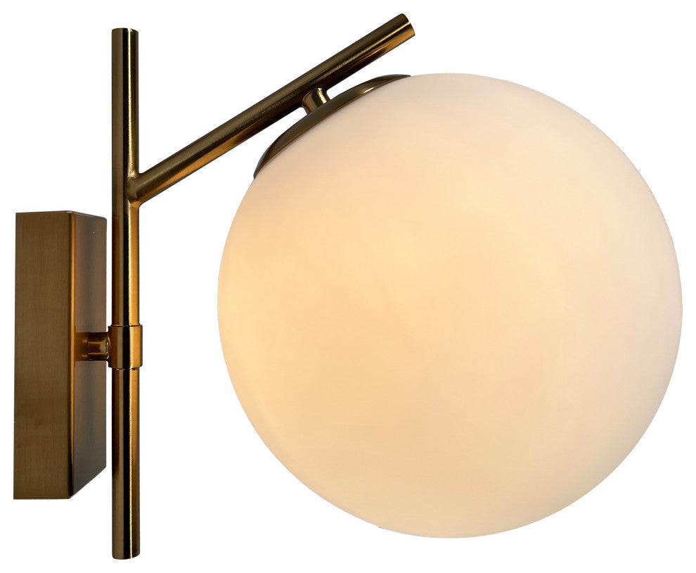 Kinich 1-Light Brass Wall Sconce with White Globe
