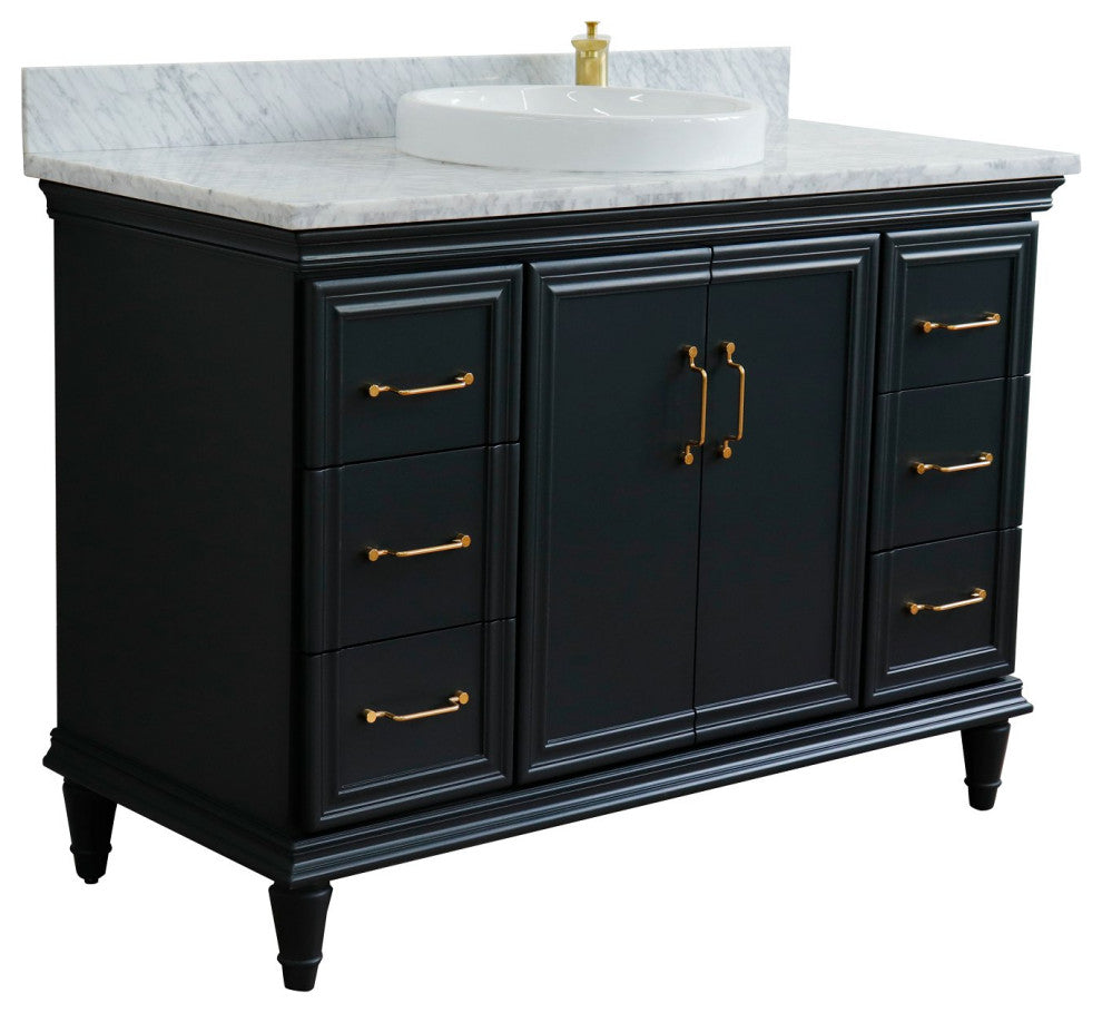 49" Single Sink Vanity, Dark Gray Finish With White Carrara Marble