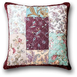 Bohemian Patchwork Burgundy Colorful Velvet Floral Euro Pillow Sham Cover, 26"