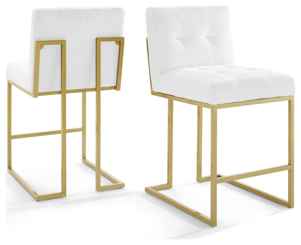 Side Dining Chair, Set of 2, Fabric, Metal, Gold White, Cafe Bistro Restaurant