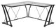 Glass L-Shape Computer Desk with Black Metal Frame